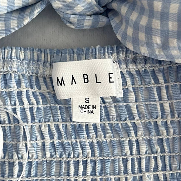Mable Smocked Plaid Mini Dress S Blue Ruffled Cut-Out Tie Front Checker Coquette - Picture 6 of 9